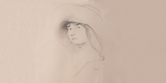 Portrait of a Young Girl in a Large Hat - Augustus John OM, RA